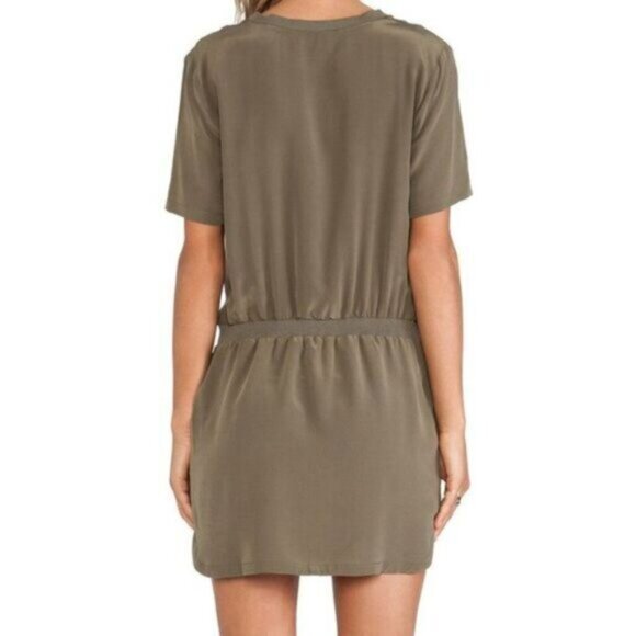 Anine Bing Revolve Short Sleeve Silk Lightweight Mini Dress Olive Green XS - Picture 2 of 15